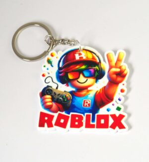 Μπρελόκ Αγόρι Roblox πολύχρωμο με ακουστικά και χειριστήριο plexiglass 62x62mm με κρίκο & αλυσίδα 25mm