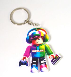 Μπρελόκ Αγόρι Roblox πολύχρωμο με ακουστικά και χειριστήριο φιγούρα plexiglass 70x60mm με κρίκο & αλυσίδα 25mm