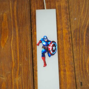 Λαμπάδα με Captain America κερί λευκή φαρδιά παραλληλόγραμμη 30×4.6×1.3cm