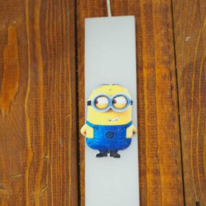 Λαμπάδα με φιγούρα Minions κερί λευκή φαρδιά παραλληλόγραμμη 30×4.6×1.3cm