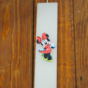 Λαμπάδα με Minnie φιγούρα κερί λευκή φαρδιά παραλληλόγραμμη 30×4.6×1.3cm