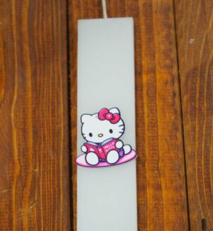 Λαμπάδα με Hello Kitty φιγούρα κερί λευκή φαρδιά παραλληλόγραμμη 30×4.6×1.3cm
