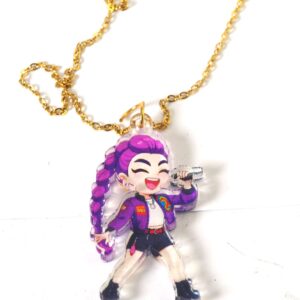 Κολιέ με Rumi KPop Demon Hunter φιγούρα plexiglass 37x22mm σε cross πλακέ χρυσή αλυσίδα ατσάλι 1.5mm μήκους 39cm και επέκταση 5cm