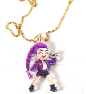 Κολιέ με Rumi KPop Demon Hunter φιγούρα plexiglass 37x22mm σε cross πλακέ χρυσή αλυσίδα ατσάλι 1.5mm μήκους 39cm και επέκταση 5cm