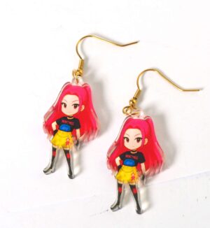 Σκουλαρίκια με Mira KPop Demon Hunter φιγούρα plexiglass 37x22mm και γάντζους χρυσούς ατσάλι