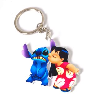 Μπρελόκ Stitch & Lilo φιγούρα πολύχρωμο plexiglass κρεμαστό 52x58mm με κρίκο & αλυσίδα 25mm