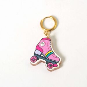 Σκουλαρίκια Roller Cute με στράς plexiglass κρεμαστό χρυσό μεταλλικό κρίκο ατσάλι 26x24mm /σετ