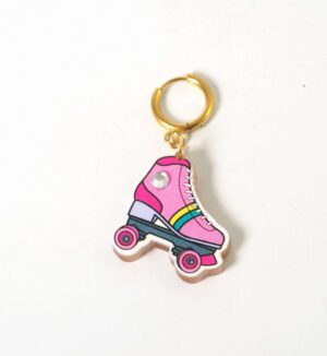 Σκουλαρίκια Roller Cute με στράς plexiglass κρεμαστό χρυσό μεταλλικό κρίκο ατσάλι 26x24mm /σετ
