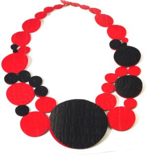 Κολιέ Minimal "Bunch of Circles" μαύρο-κόκκινο δέρμα 200x270mm