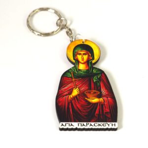 Μπρελόκ με την Αγία Παρασκευή & ασημί μεταλλικό κρίκο 25mm τυπωμένο σε plexiglass κρεμαστό 70x38mm