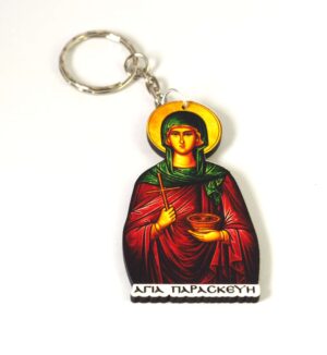 Μπρελόκ με την Αγία Παρασκευή & ασημί μεταλλικό κρίκο 25mm τυπωμένο σε plexiglass κρεμαστό 70x38mm