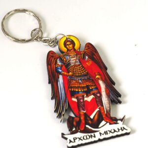 Μπρελόκ με τον Αρχάγγελο Μιχαήλ & ασημί μεταλλικό κρίκο 25mm τυπωμένο σε plexiglass κρεμαστό 70x40mm