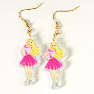 Σκουλαρίκια με Barbie φιγούρα διάφανο glitter plexiglass 43x18mm και γάντζους χρυσούς ατσάλι