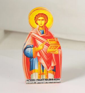 Άγιος Παντελέημων εκτυπωμένο σε διάφανο plexiglass μικρό επιτραπέζιο διακοσμητικό 70x35x8mm