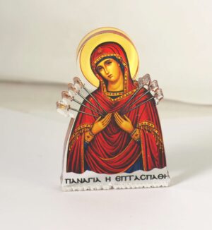 Παναγία Επτάσπαθη εκτυπωμένο σε διάφανο plexiglass μικρό επιτραπέζιο διακοσμητικό 70x48x8mm