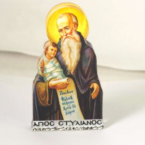 Άγιος Στυλιανός εκτυπωμένο σε διάφανο plexiglass μικρό επιτραπέζιο διακοσμητικό 70x40x8mm