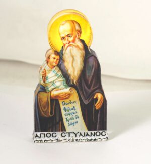 Άγιος Στυλιανός εκτυπωμένο σε διάφανο plexiglass μικρό επιτραπέζιο διακοσμητικό 70x40x8mm