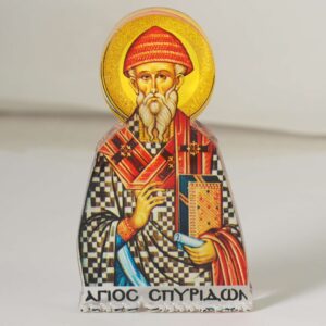 Άγιος Σπυρίδων εκτυπωμένο σε διάφανο plexiglass μικρό επιτραπέζιο διακοσμητικό 70x42x8mm