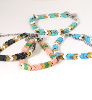 Βραχιόλι Hematite Colorful Chevron με ασημί μεταλλικά στοιχεία ατσάλι & επέκταση αλυσίδας μήκος 15cm-20cm