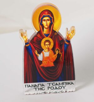 Παναγία Τσαμπίκα της Ρόδου εκτυπωμένο σε διάφανο plexiglass μικρό επιτραπέζιο διακοσμητικό 68x45x8mm