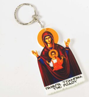 Μπρελόκ Παναγία Τσαμπίκα της Ρόδου με ασημί μεταλλικό κρίκο 25mm τυπωμένο σε plexiglass κρεμαστό 70x37mm