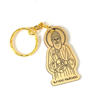 Μπρελόκ με τον Άγιoς Παΐσιο σε χρυσό-μαύρο darvin plexiglass κρεμαστό 50x28mm & κρίκο 25mm