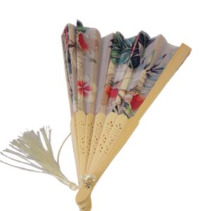 Βεντάλια Χειρός με Floral Breeze σχέδιο υφασμάτινη με ξύλινη βάση 21x36cm