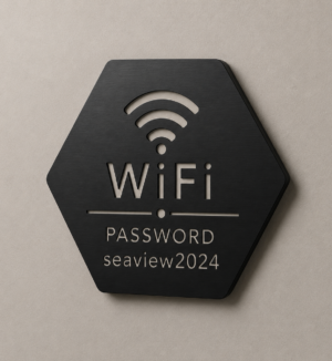 Πινακίδα με Wife Password της επιλογής σας εξάγωνο μαύρο ανοδιωμένο αλουμίνιο 150x173mm