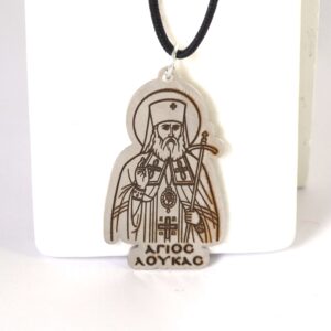 Έτοιμο Κολιέ με Άγιο Λουκά σε ασημί μεταλλικό ατσάλι 39x24mm και κορδόνι μαύρο πολυεστερικό μάτ 1.5mm
