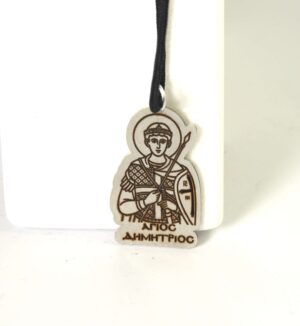 Έτοιμο Κολιέ με Άγιο Δημήτριο ασημί μεταλλικό ατσάλι 34x20mm και κορδόνι μαύρο πολυεστερικό μάτ 1.5mm