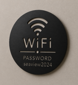 Πινακίδα με Wife Password της επιλογής σας στρογγυλό μαύρο ανοδιωμένο αλουμίνιο 150mm
